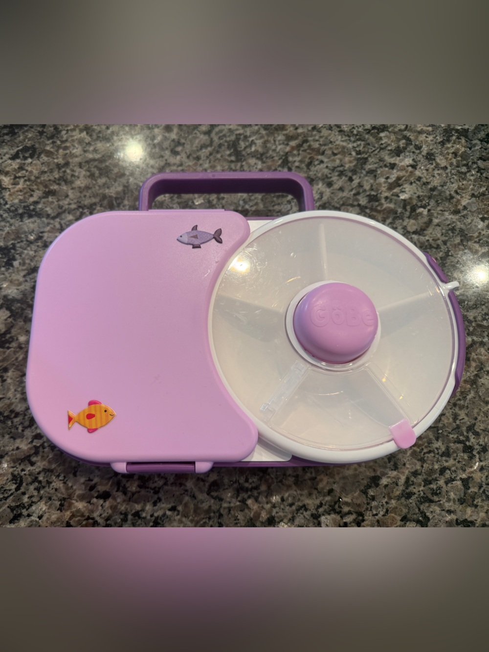 Purple GoBe Lunchbox with removable snack tray.